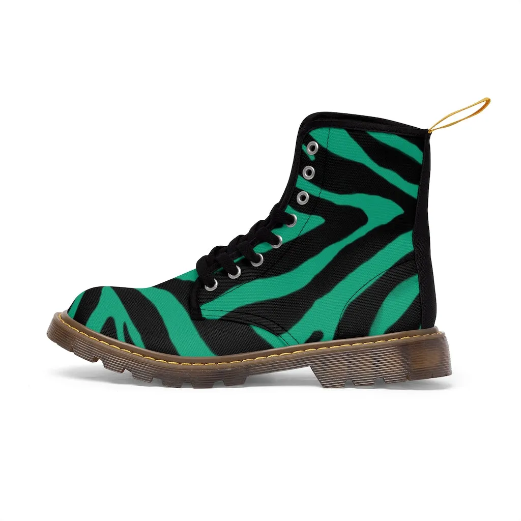 Green Zebra Best Men's Boots, Zebra Animal Print Best Lace Up Combat Canvas Boots Shoes For Men (US Size: 7-10.5)