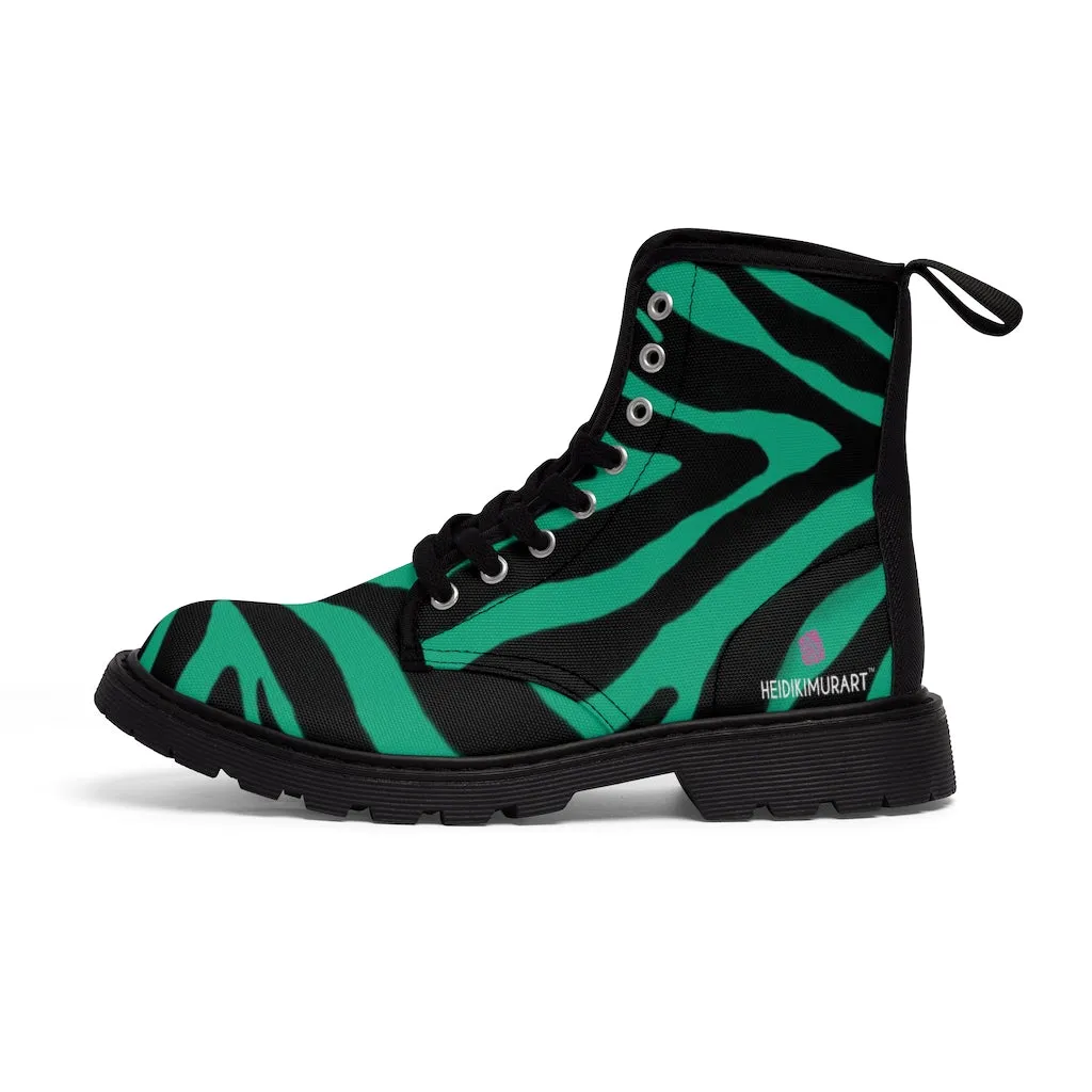 Green Zebra Best Men's Boots, Zebra Animal Print Best Lace Up Combat Canvas Boots Shoes For Men (US Size: 7-10.5)