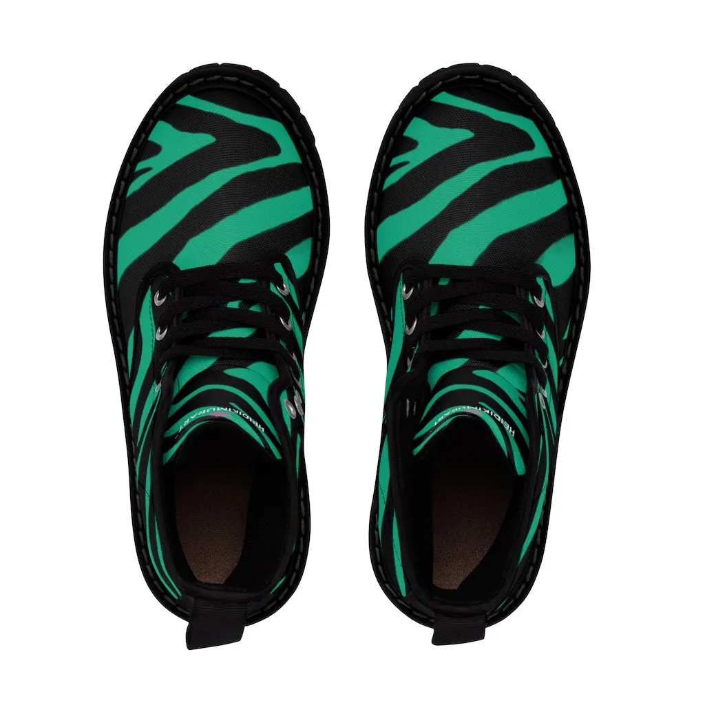 Green Zebra Best Men's Boots, Zebra Animal Print Best Lace Up Combat Canvas Boots Shoes For Men (US Size: 7-10.5)