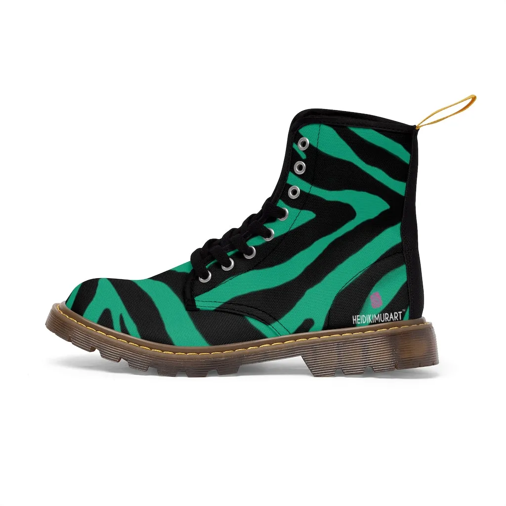 Green Zebra Best Men's Boots, Zebra Animal Print Best Lace Up Combat Canvas Boots Shoes For Men (US Size: 7-10.5)