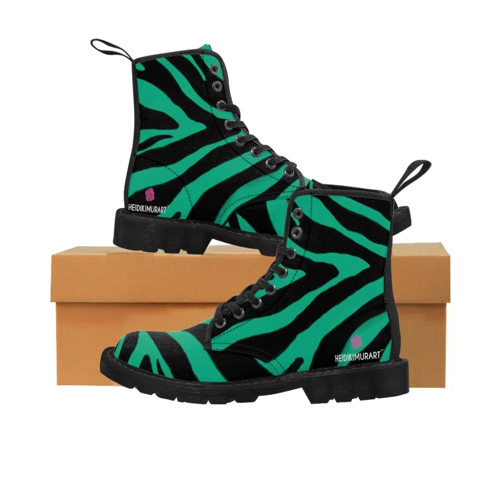 Green Zebra Best Men's Boots, Zebra Animal Print Best Lace Up Combat Canvas Boots Shoes For Men (US Size: 7-10.5)