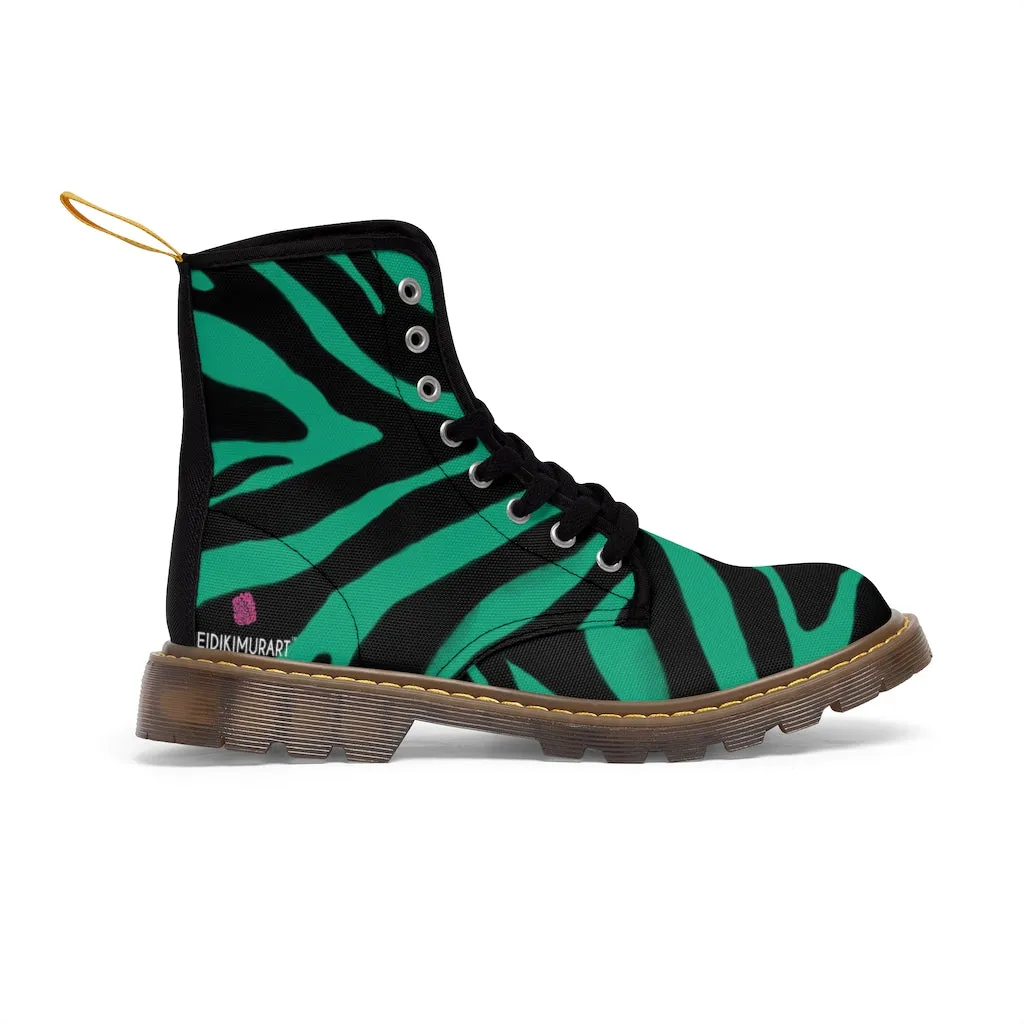 Green Zebra Best Men's Boots, Zebra Animal Print Best Lace Up Combat Canvas Boots Shoes For Men (US Size: 7-10.5)