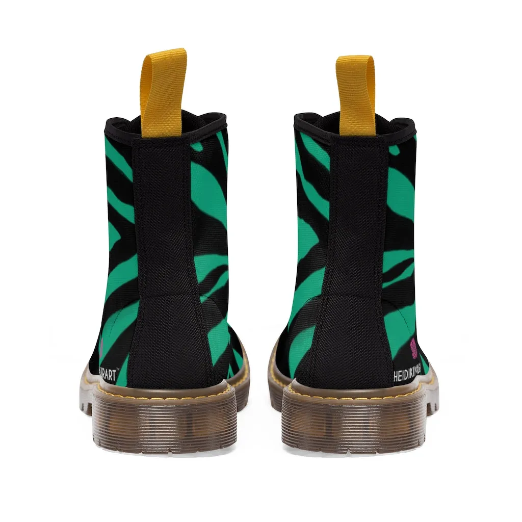Green Zebra Best Men's Boots, Zebra Animal Print Best Lace Up Combat Canvas Boots Shoes For Men (US Size: 7-10.5)
