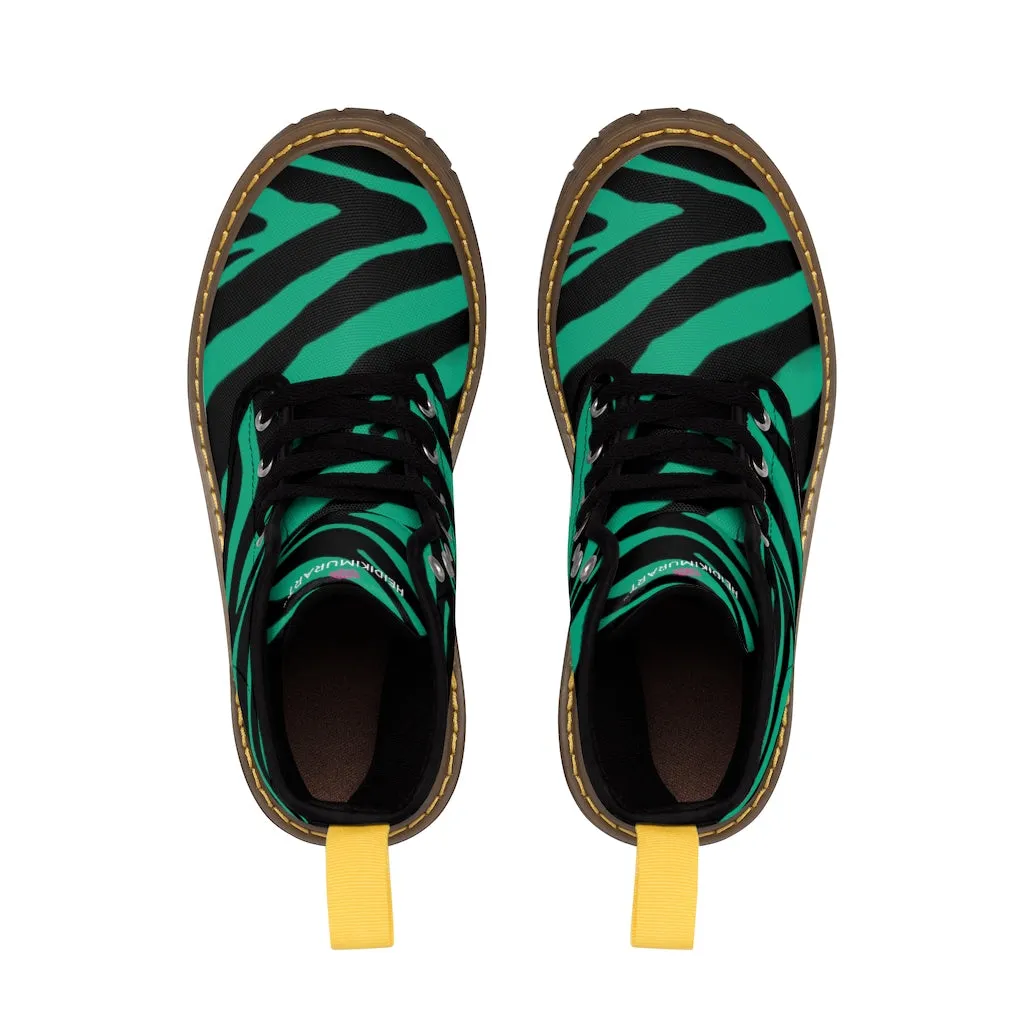 Green Zebra Best Men's Boots, Zebra Animal Print Best Lace Up Combat Canvas Boots Shoes For Men (US Size: 7-10.5)
