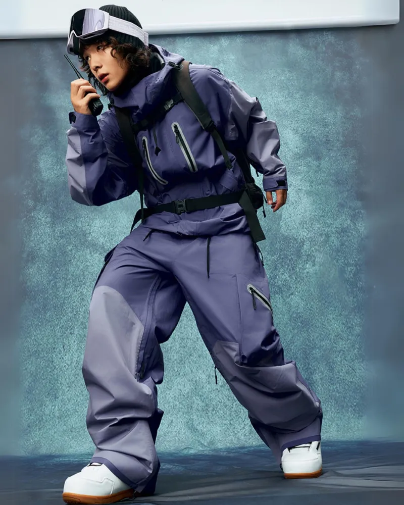 Ski Wear Unisex Color Block Snow Jacket&Pants Suit